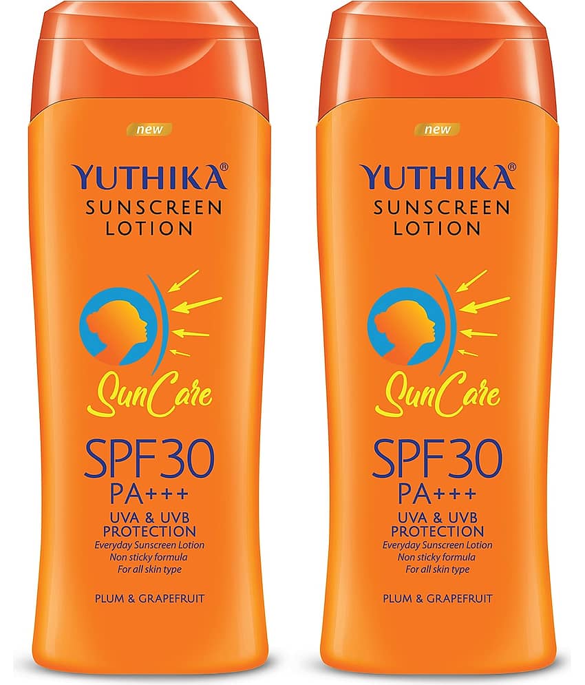 Yuthika Sunscreen Lotion SPF 30 PA+++ with UVA & UVB Protection, Sun Cream for All Skin Types - 300ml Pack of 2