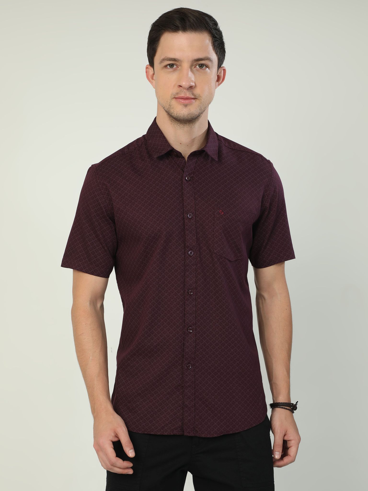 Classic Polo Men's Polo Neck Half Sleeve Slim Fit Cotton Woven Shirt | SO2-129 D-HS-PRT-SF