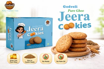 Godveli Pure Ghee Jeera Cookies (200g) | Made with Pure Ghee & Cumin Seeds | Healthy Tea-Time Snack