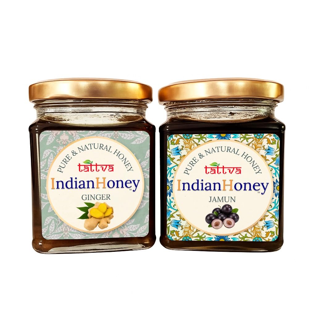 IndianHoney Diabetics-Friendly Jamun Honey & Warming & Anti-Inflammatory Ginger Infused Honey Combo Pack (230gm & 230gm)
