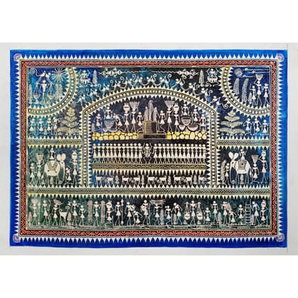 Authentic Classic Indian Traditional Unframed Hand Made Saura Painting (60.48X152.41)
