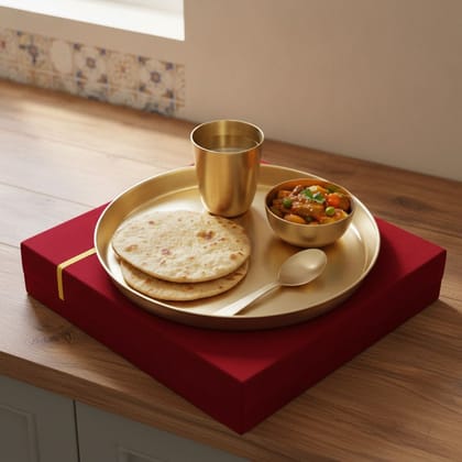 Bronze Small Dinner Thali Set | Bronze Dinnerware | Traditional Bronze Thali in Velvet Gift Box, Height : 1 Inch (BCMAS214 D) Bronze Small Dinner Thali Set | Bronze Dinnerware | Traditional Bronze Thali in Velvet Gift Box, Height : 1 Inch (BCMAS214 D)
