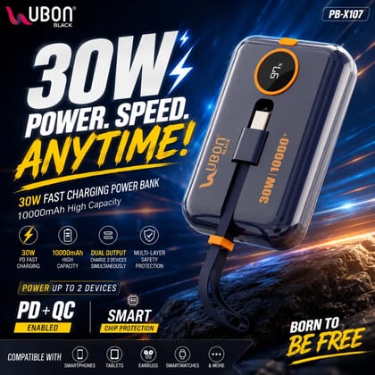 UBON PB-X107 10000mAh 30W Fast Charging Power Bank | USB-C PD & QC Portable Power Bank | High-Speed Dual Output External Battery Pack with LED Indicator | Compact Travel Charger for Android, iPhone, Tablets & More (Random Color) UBON PB-X107 10000mAh 30W Fast Charging Power Bank | USB-C PD & QC Portable Power Bank | High-Speed Dual Output External Battery Pack with LED Indicator | Compact Travel Charger for Android, iPhone, Tablets & More (Random Color)