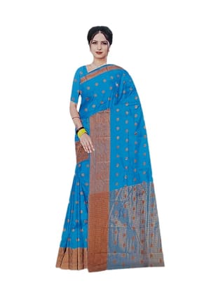 SMRITI Traditional Silk Saree with Zari Border, Floral Motifs, Festive Ethnic Wear