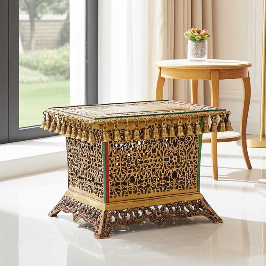 Brass Stool for God Idol - Spiritual Puja Base Stand, Height : 16 Inch (BSMAS502 Y)