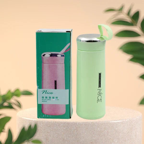 Water bottle 400ml leak proof, glass water bottle with daily water intake for gym and children, Nice Bottle (1 pc / Light Green Color)