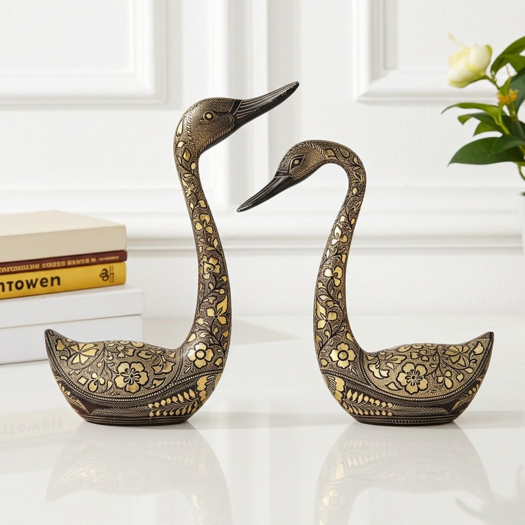 Brass Showpiece Duck Pair Statue (ANMAS020)