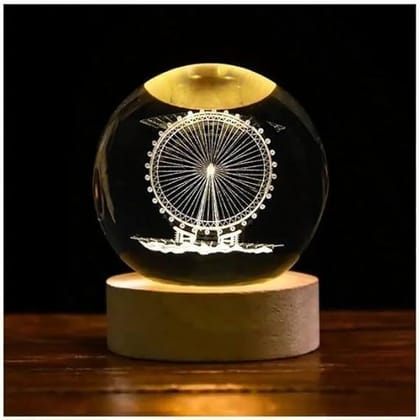 3D Crystal Ball Night Light, Ferris Wheel Ball Night Lamp with Wooden Base Fantasy Decoration Crystal Ball LED Night Light Bedroom Decor ( Ferris Wheel )