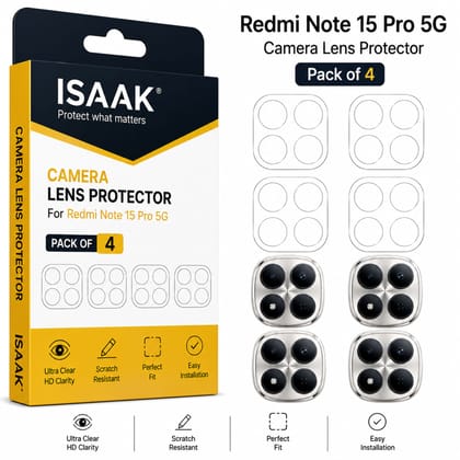 ISAAK Back Camera Lens Protector compatible for Redmi Note 15 Pro 5G (Pack of 4) ISAAK Back Camera Lens Protector compatible for Redmi Note 15 Pro 5G (Pack of 4)