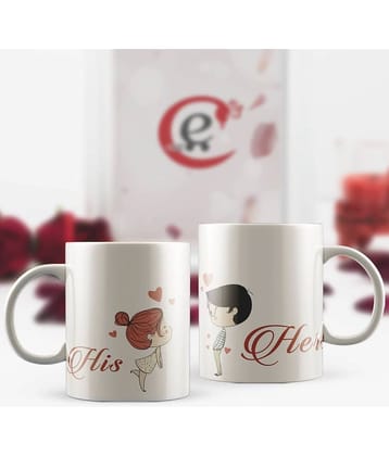 eCraftIndia Set of 2 "His - Her" Valentine Love theme Ceramic Coffee Mugs