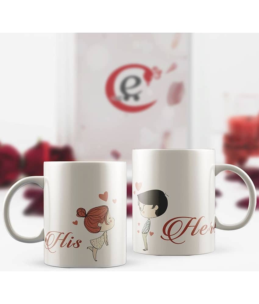 eCraftIndia Set of 2 "His - Her" Valentine Love theme Ceramic Coffee Mugs