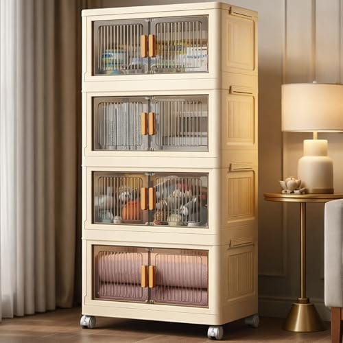 BAMEOS π ππππ Plastic Storage Cabinet with Doors & Wheels, Multipurpose Storage Organizer for Clothes,