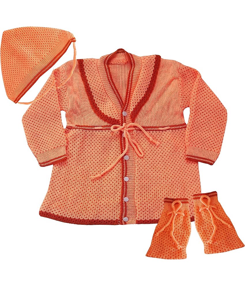 LITTLE PANDA Baby Girls Woollen Cardigans ( Peach )
