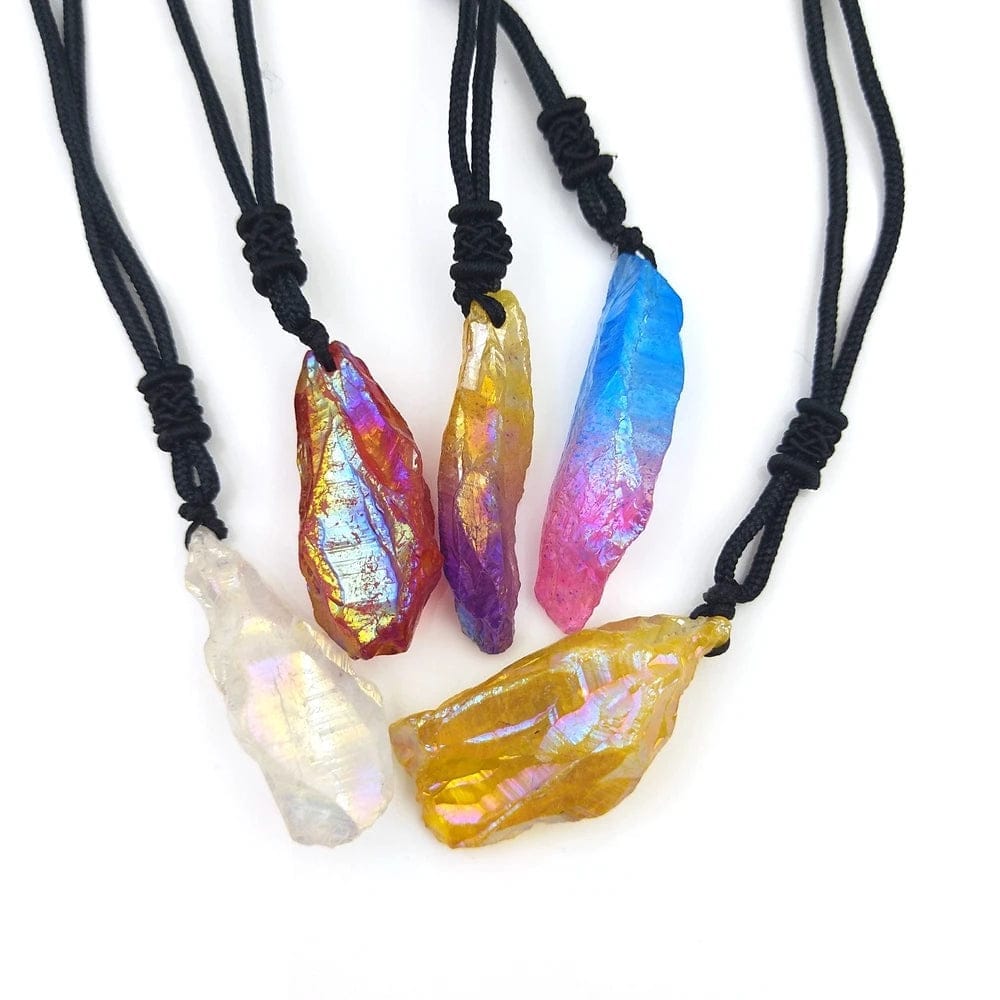Wholesale colorful accessories angel aura raw quartz necklace pendant charm crystal healing stones for jewelry making ribbons