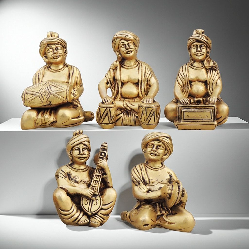 Brass Showpiece Musical Instrumental Statue, Set Of 5 Pieces, Height : 5 Inch (BSMAS1698 E)