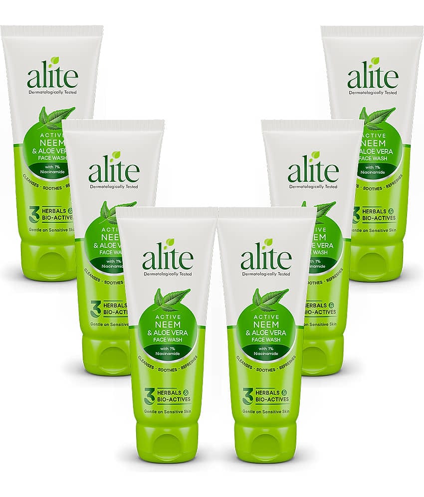 Alite Active Neem & Aloe Vera Face Wash with 1% Niacinamide | 3 Herbal Bio-Actives | Gentle on Sensitive Skin 70g ( Pack of 6 )