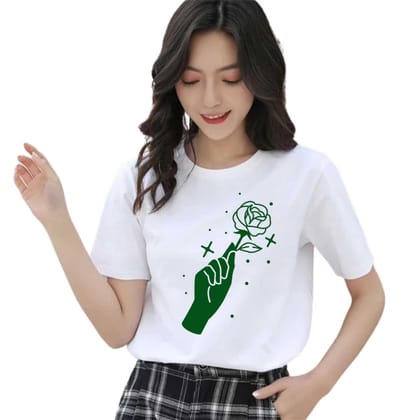 Smile Graphic T-Shirt, White Cotton Top, Casual Short Sleeve for Girls (Color-White, Size-10 - 11 Years)