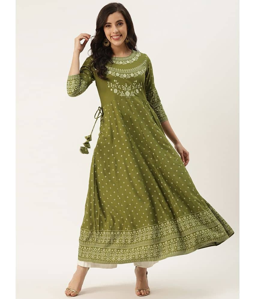 Kbz - Green Rayon Women's Flared Kurti ( Pack of 1 )
