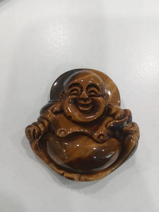 SahajHast Laughing Buddha Pendant  Natural Yellow Tiger Eye Stone | Hand-Carved Gemstone for DIY Jewelry & Spiritual Charm