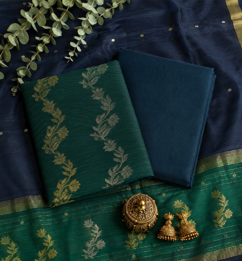 Handloom Chanderi Unstitched 3-Piece Cotton Silk Suit Set