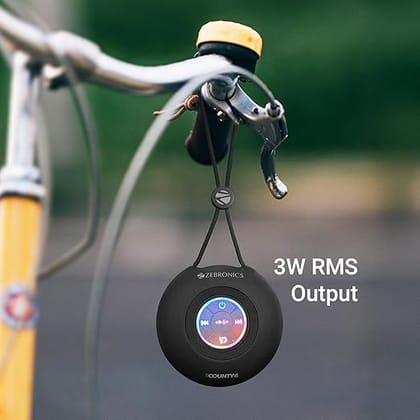 ZEBRONICS County 6 Portable Bluetooth Speaker, 3 Watts, Upto 12 Hours Playback, BTv5.3 | TWS, Multicolour LED, Call Function, Compact Design, Carry Loop (Black)