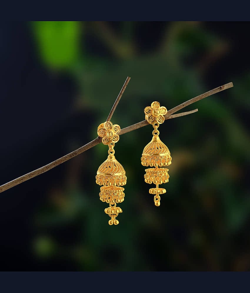 LUV FASHION Golden Jhumki Earrings ( Pack of 1 )