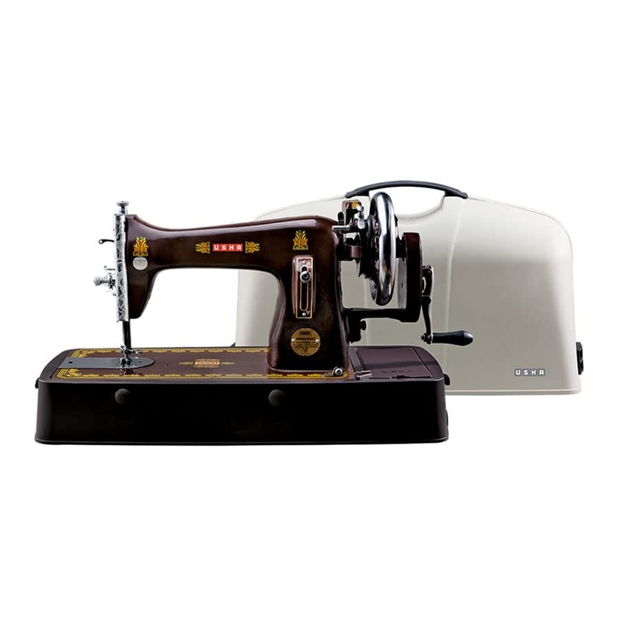 USHA Bandhan DLX Manual Sewing Machine, Composite Body with Cover - Brown