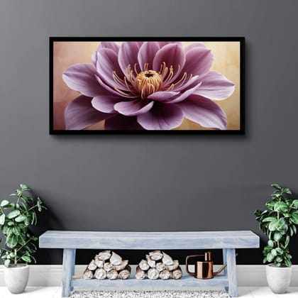 Luminary Radiant Bloom – Contemporary Lavender Lotus Museum-Quality Cotton Canvas Painting for Bedroom & Living Room Décor | Frame Size (127 X 69 Cm) | Frame Type (Black) | 5-Year Warranty