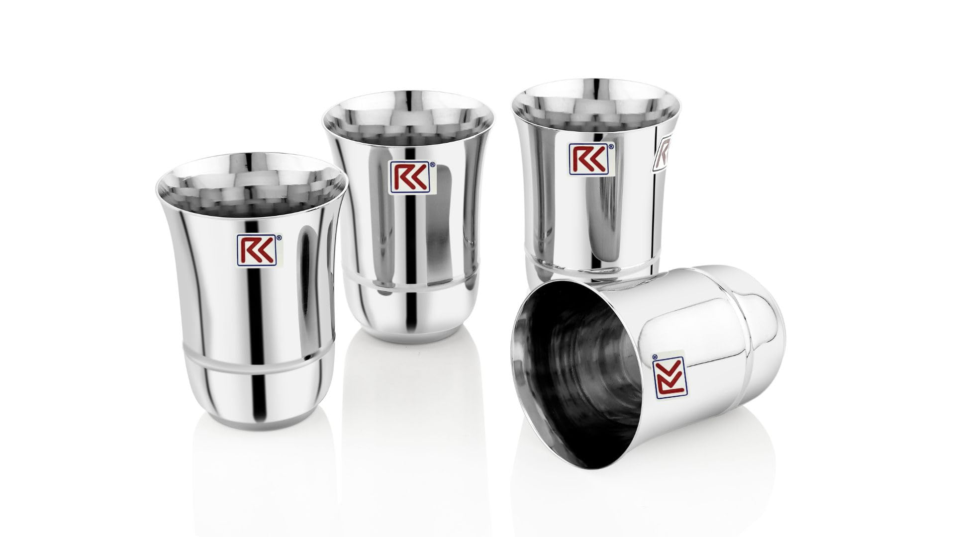 RK Flower Stainless Steel Glass Set of 4-300Ml Each | Mirror Polish, Food Grade | Scratch Resistant, Serving Glass | for Water Juice (Silver)