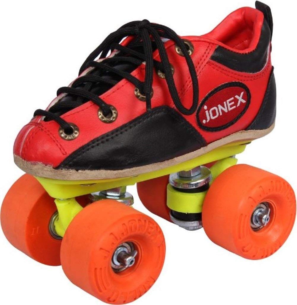 JJ Jonex Shoe Skates, Shoe Skates for Kids, Fix Body Shoe Skates (4 UK/Ind, Black Red- Rollo Rubber)