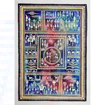 Authentic Classic Indian Traditional Unframed Hand Made Saura Painting (45.36X114.31)