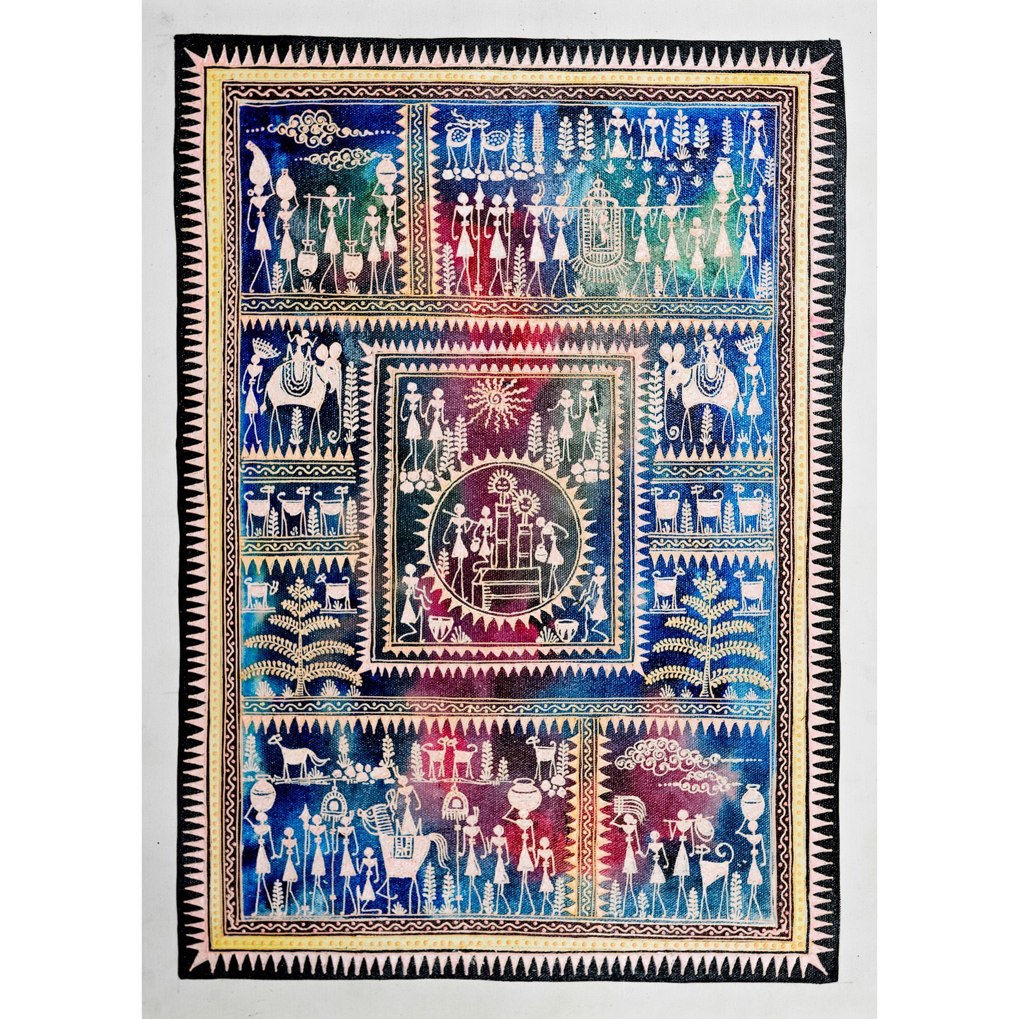 Authentic Classic Indian Traditional Unframed Hand Made Saura Painting (45.36X114.31)