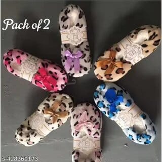 Booties Woolen Warm  Soft Winter Indoor Carpet Belly Slippers with Fur for women  Girls (Free Size)pack of 2_CLN-T-128