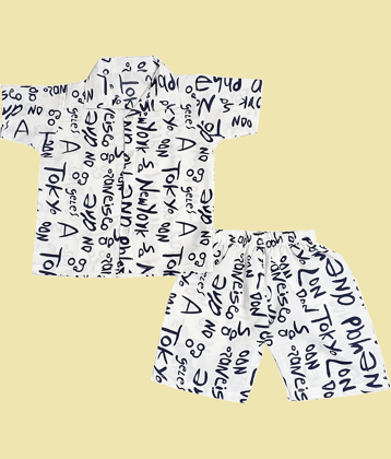 harshvardhanmart Pack of 1 Unisex for Baby Crepe Shirt & Shorts ( White & Blue )