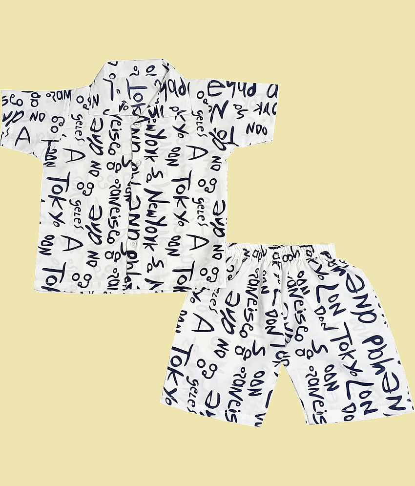 harshvardhanmart Pack of 1 Unisex for Baby Crepe Shirt & Shorts ( White & Blue )