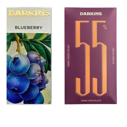 DARKINS Dark Chocolate | 70% Chocolate Blueberries | 55% Chocolate Single Origin | Gluten-free | Hand Crafted Chocolate | Unrefined Cane Sugar | Natural Chocolate Bar | Pack Of 2 DARKINS Dark Chocolate | 70% Chocolate Blueberries | 55% Chocolate Single Origin | Gluten-free | Hand Crafted Chocolate | Unrefined Cane Sugar | Natural Chocolate Bar | Pack Of 2