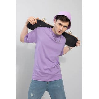Other Mens Lavender Solid Polycotton Round Neck T-Shirt