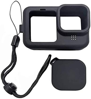 Yantralay Silicone Protective Cover & Lens Cap Kit Compatible with Hero 12/11/10/9 - Lanyard Sleeve Protective Cover with Silicone Lens Cap - Action Camera Accessories - Black Black
