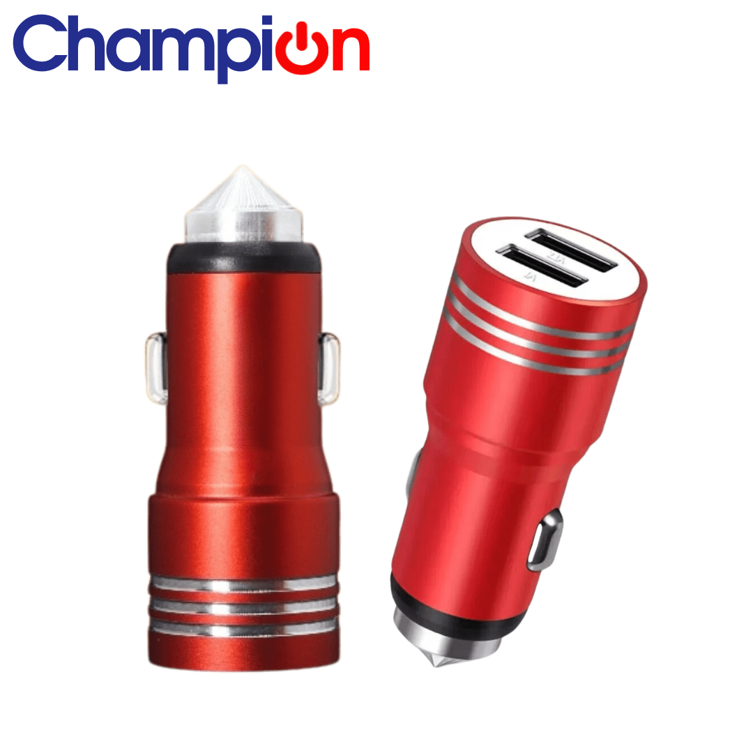 Champion Dual Port USB Metallic Fast Car Charger 2.4A For All Android And Apple Phones