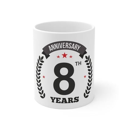 DARSHANS Ceramic 8th Anniversary Printed Coffee Mug (Color: White, Capacity:330ml)