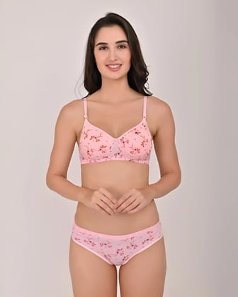 SLINGKINI Pack of 1 Cotton Blend Bra & Panty Set For Women ( Pink )