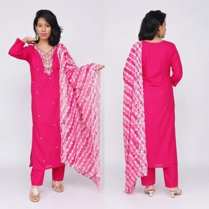 Radiant Hot Pink Straight Kurta  Waves Dupatta Set