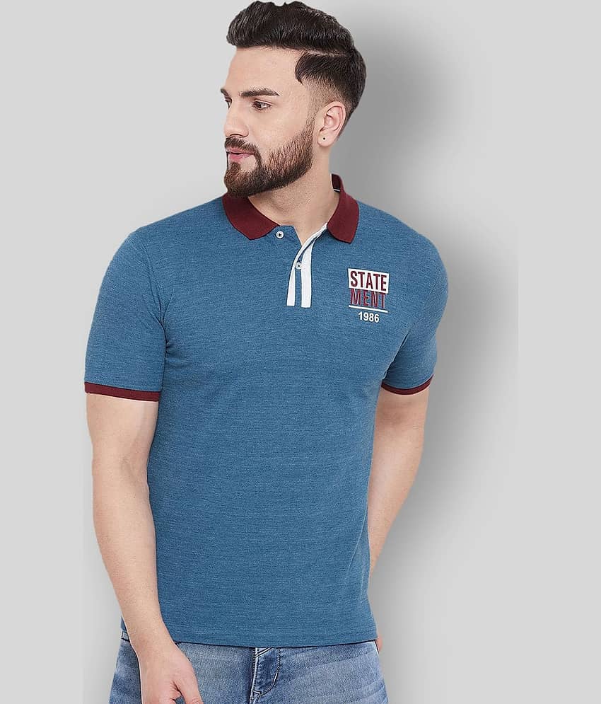AUSTIN WOOD Pack of 1 Cotton Blend Regular Fit Printed Half Sleeves Men's Polo T Shirt ( Blue )