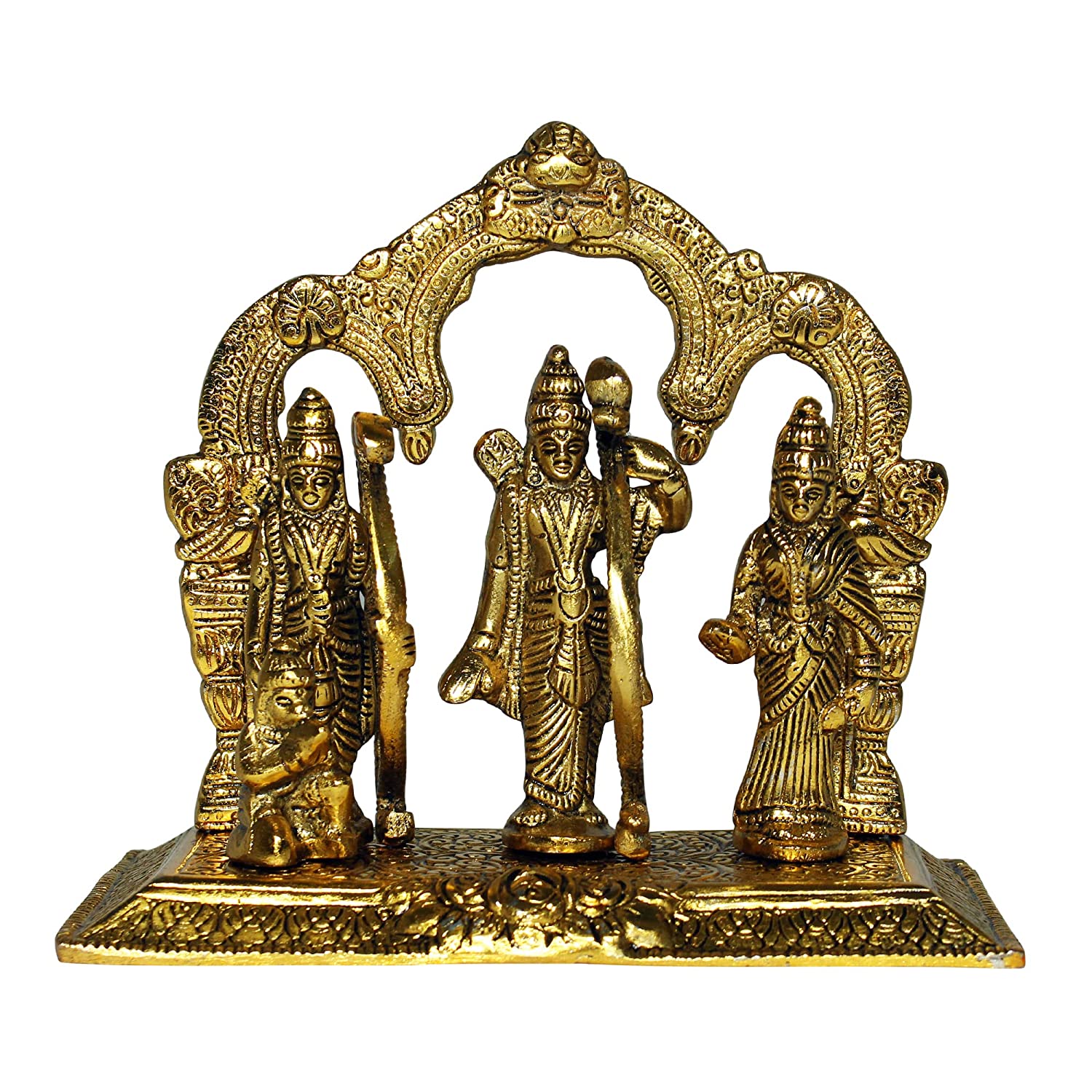 Dreamkraft White Metal Lord Shri Rama Darbar Sculpture of Ram Ji, Lakshman Ji, Sita MATA and Hanuman Ji (Gold - 17.5 x 10 x 20 cm)