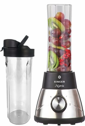 SINGER Multifunction Combo Blender | High Speed Nutri Blender/Mixer/Juicer/Smoothie Maker | 300-Watts | 2 Jars | Stainless Steel Blades & Body | Compact Design | Black | 2-Year Warranty SINGER Multifunction Combo Blender | High Speed Nutri Blender/Mixer/