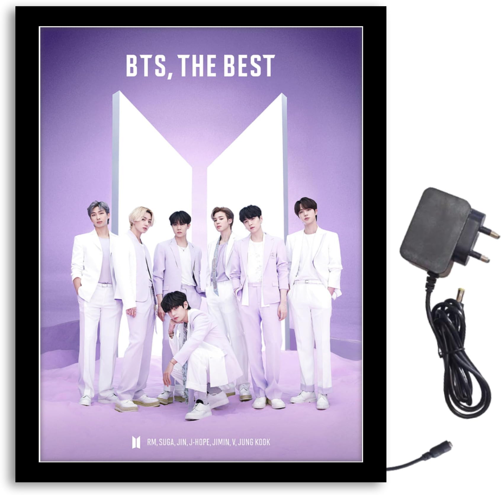 NOKKES Bts, The Best RM, Suga, Jin, J-Hope, Jimin, V,Jung Kook Light Photo Frame 8X10 inch Led Light photo Frame With Light Adaptor Led Light Photo Frame Black Color Photo Frame_AQW179