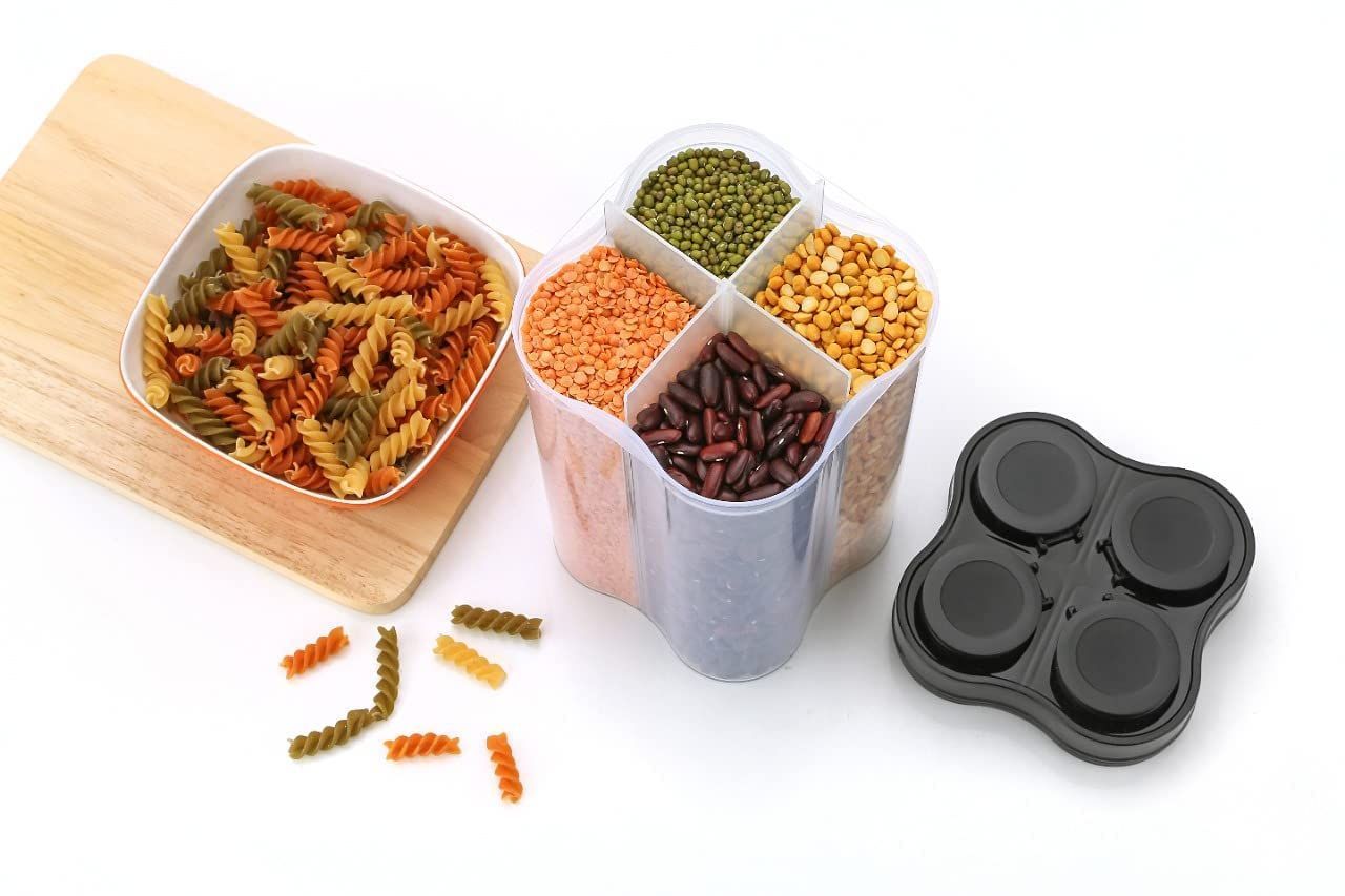 Plastic Lock Food Storage 4 Section Container Jar for Grocery, Fridge Container.