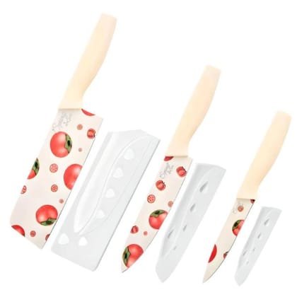 Stainless Steel Knife Set Premium with Covers Floral Orange-3 Pcs
