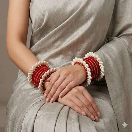 Premium Red Thread Sea Shell Bangles Set