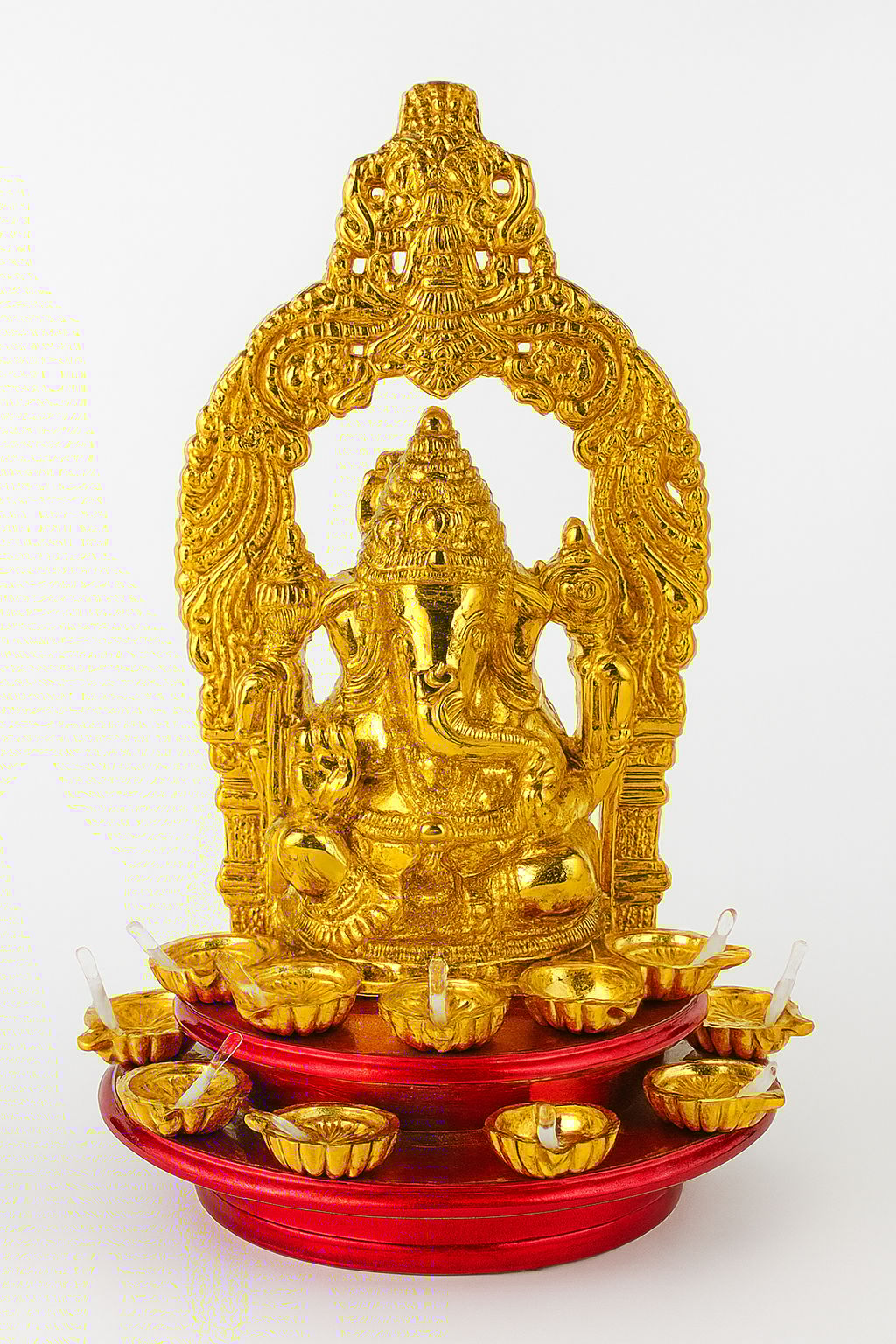 Golden Ganesh Idol with LED Diya | Pooja Diya Mandir Light | Ganesha Statue for Home Temple & Diwali Decoration